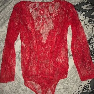 Long sleeve Red lace bodysuit